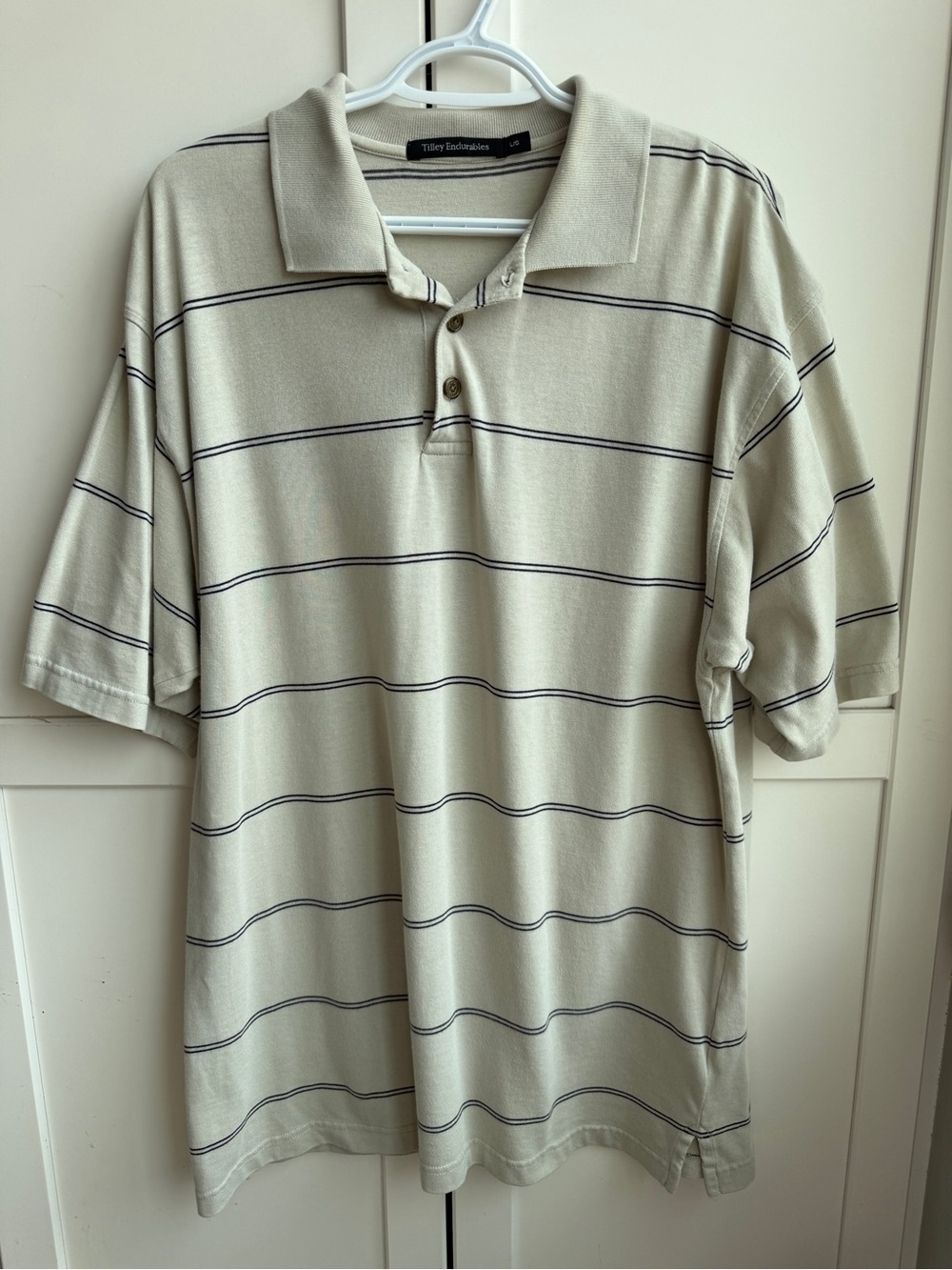 Vintage Y2K 90s Tilley Endurables Gray and Navy Striped Polo
